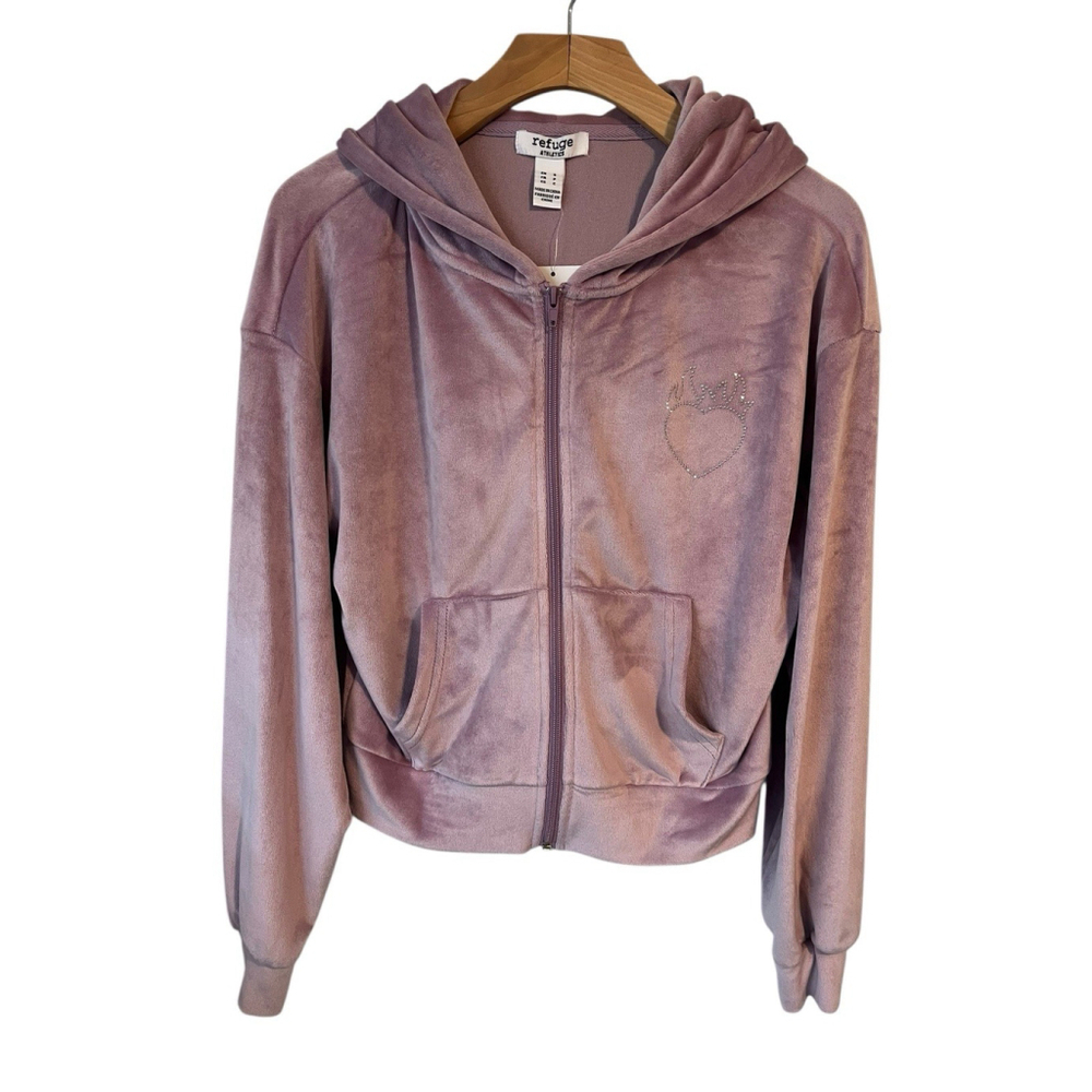 Refuge Womens Purple Velour Velvet Full Zip Hoodie Jacket L